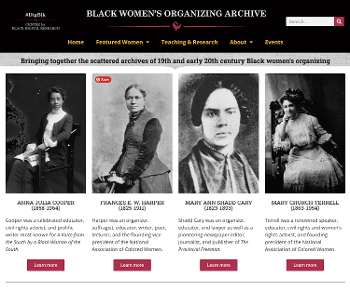 Black Women's Organizing Archive homepage with photos of 4 women in archive
